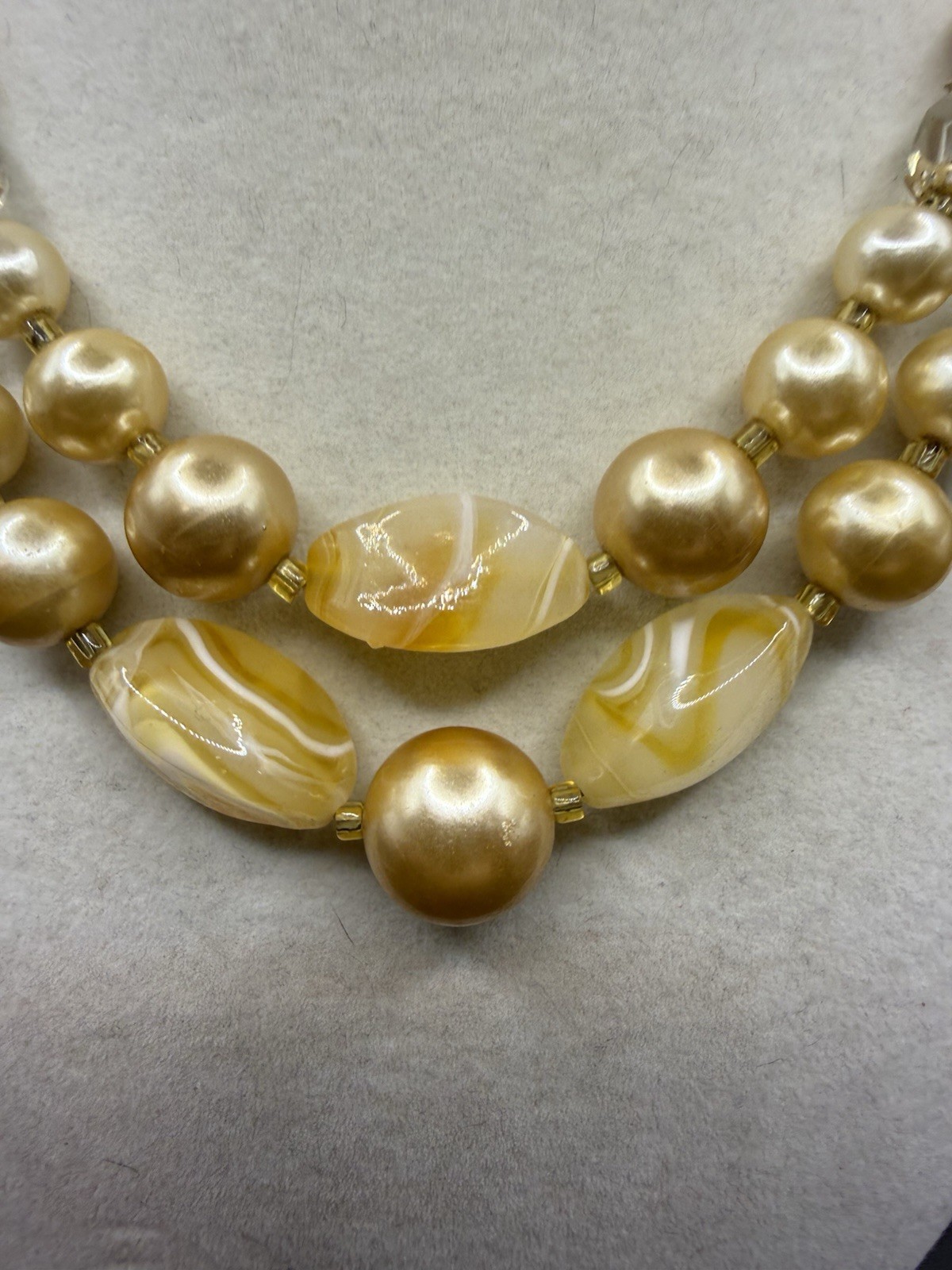 Vintage Unsigned Glass Bow Pearl Double Strand Necklace 50s Japan