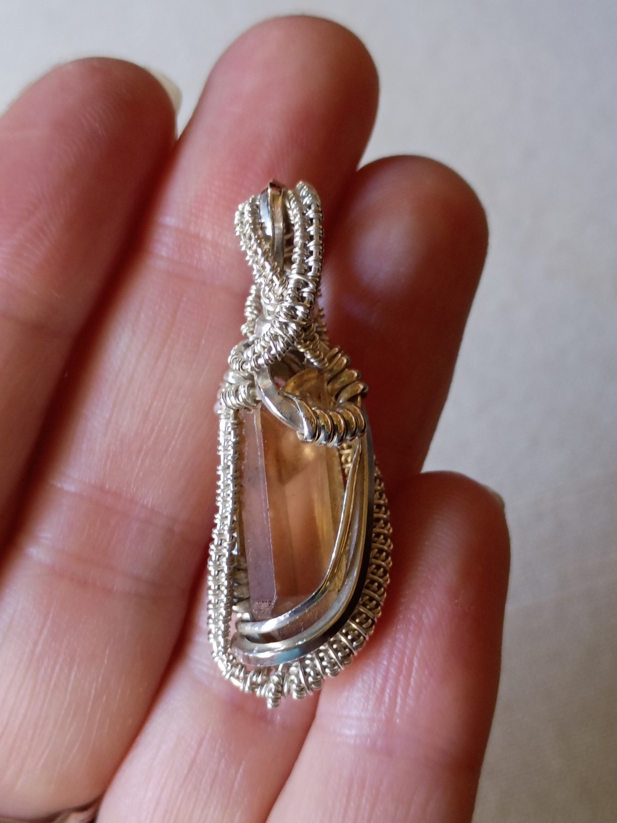 Citrine Crystal Pendant Sterling silver handcrafted amulet elegant necklace