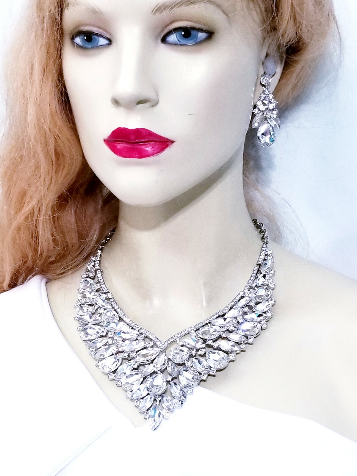 AB Rhinestone Austrian Crystal Choker Necklace Earring Pageant Drag Prom