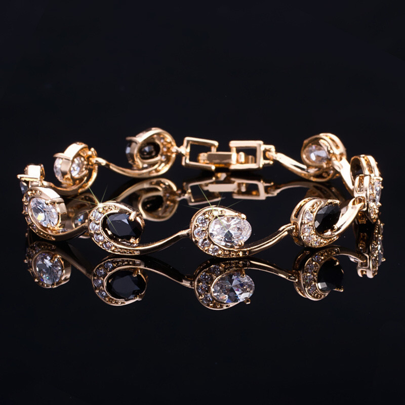 Silver Plated CZ Blue Rhinestone Oval Shape Bracelet Women Gold Color Jewelry