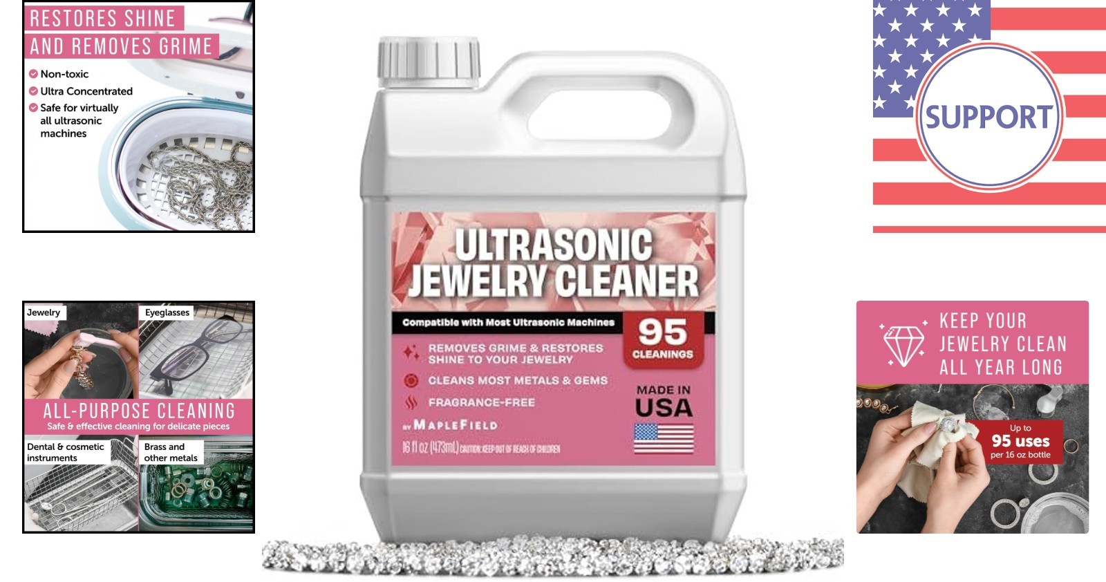 Elegant Ultrasonic Jewelry Cleaner Solution, 16 Fl Oz – Non-Toxic & Concentrated