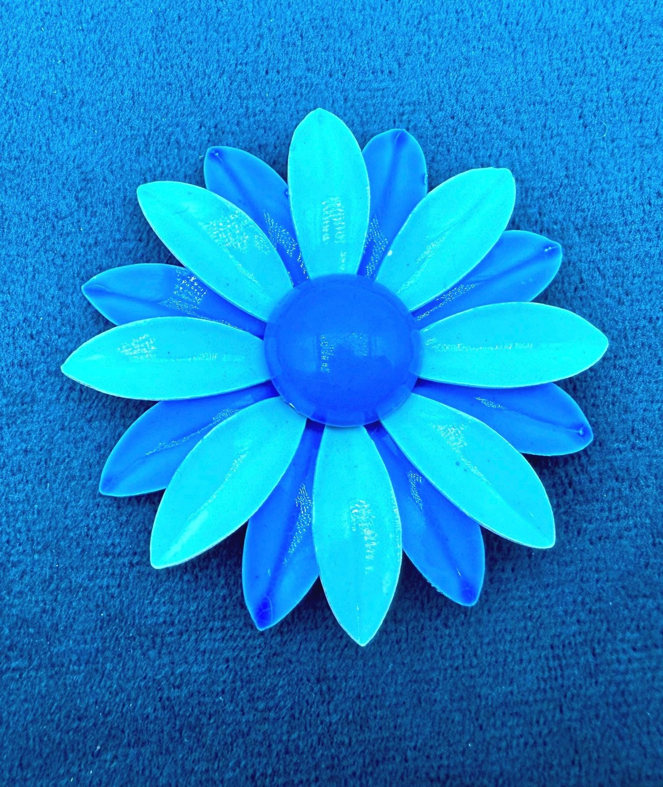 Vintage Enamel Daisy Brooch, Turquoise Cobalt Mod Floral Pin