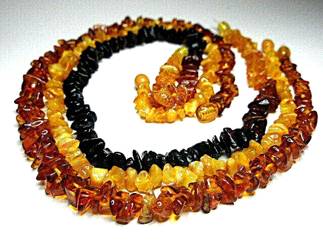 Lot – 3 Genuine Baltic Amber Chip Necklaces 45 cm 17.5” Cognac Mix Egg Yolk
