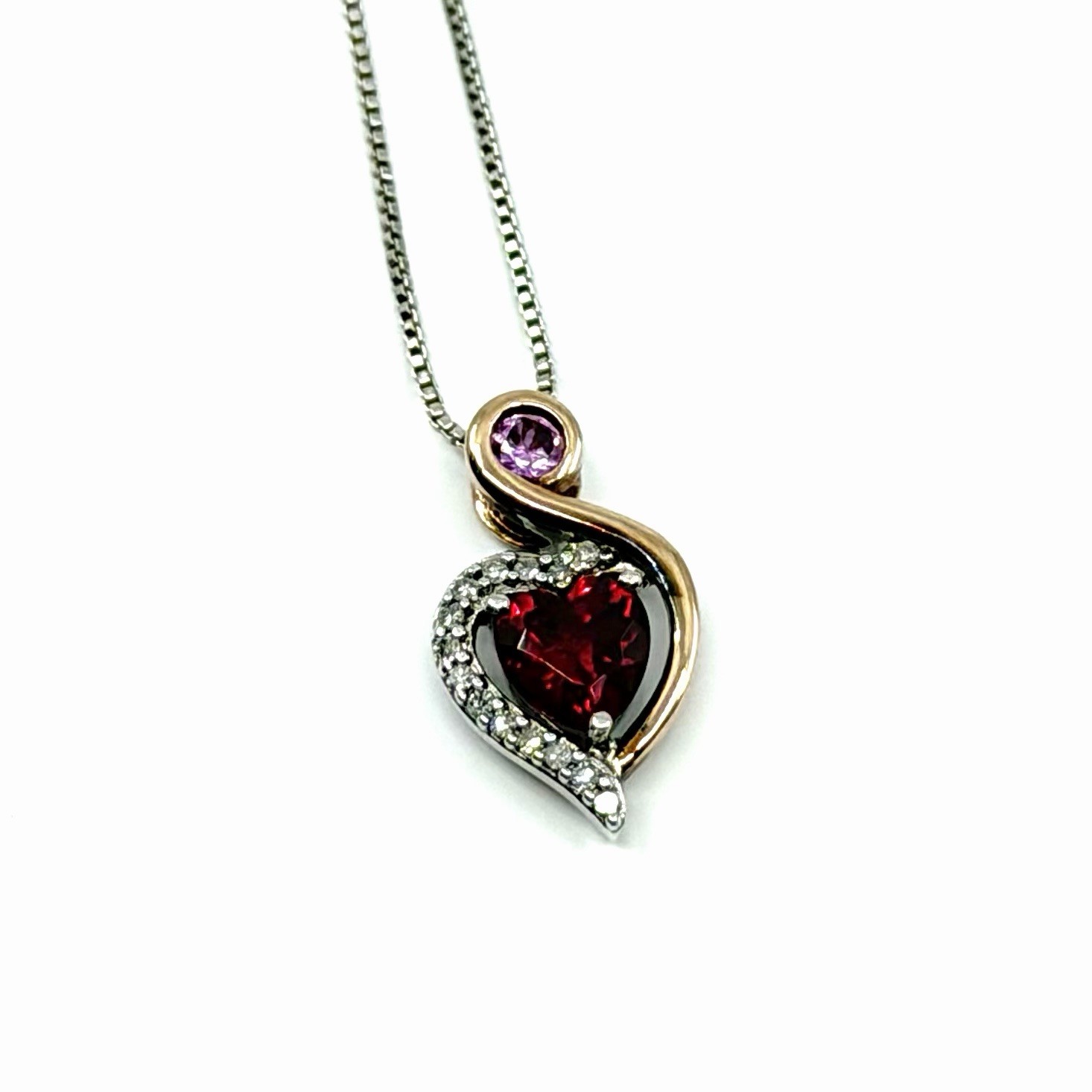 Kay Jewelers Sterling Silver 10K Gold Heart Diamond Lab Created Ruby Necklace
