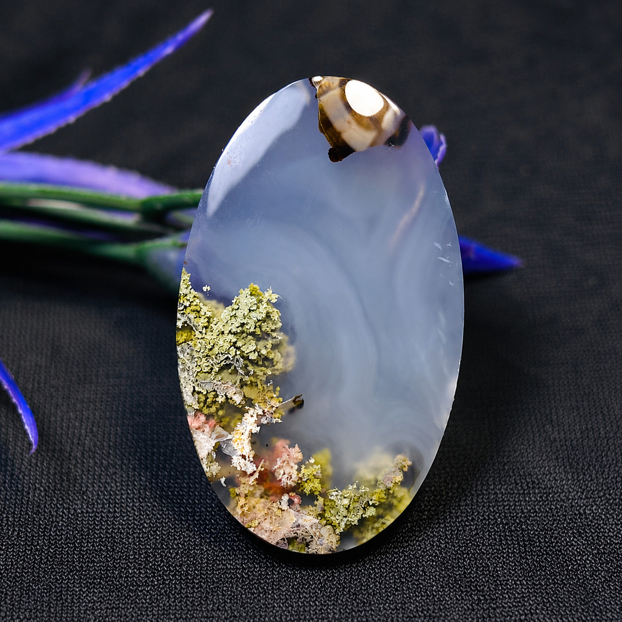 Unique Moss Agate Landscape Stone 36x22x6mm Dendritic Cabochon Jewelry Gem