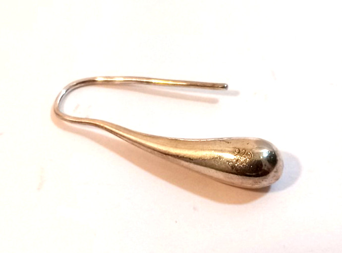 Sterling Silver 925 Puffy Teardrop Earrings 1″ Drop Makers Marked Modernist