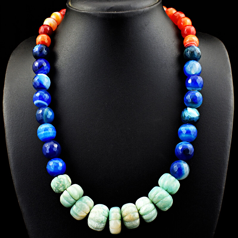 700.00 Cts Earth Mined Onyx & Amazonite Round Shape Beads Necklace NK-21E250