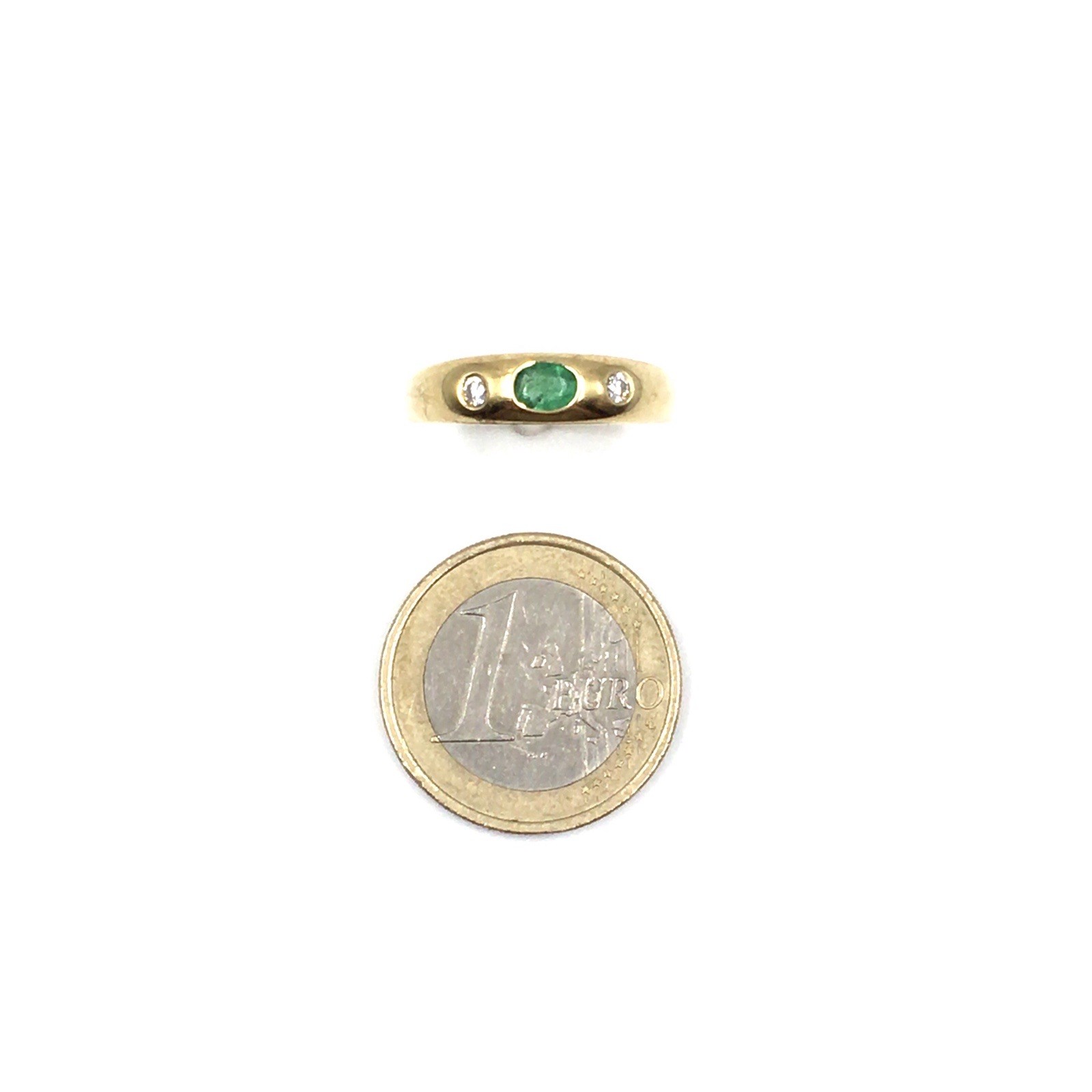 14kt yellow gold band ring emerald 0.14ct diamonds 585 gold jewelry 17.8mm / 56