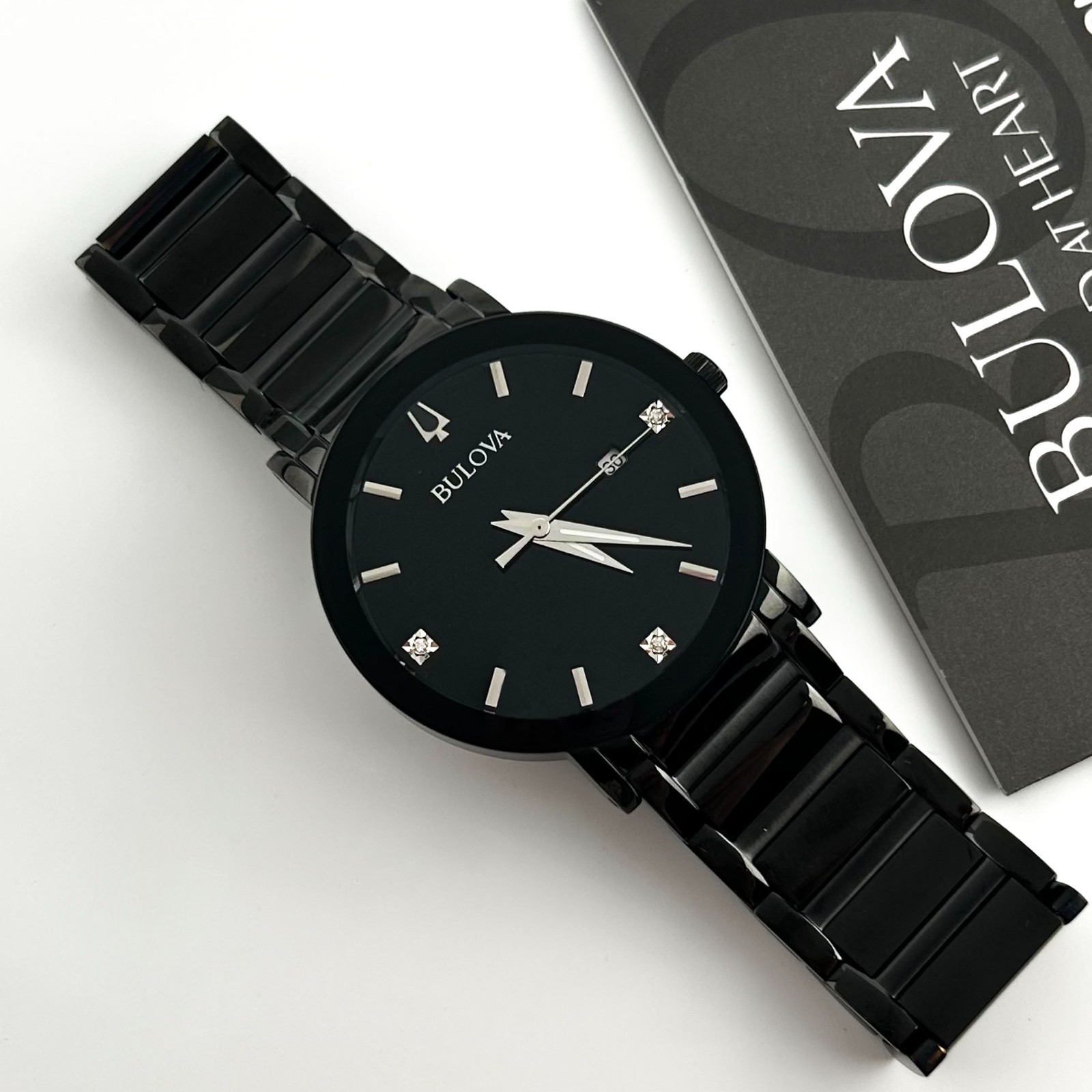 Bulova 98D144 Modern Quartz Calendar Black Men’s Stainless Steel Watch 42 MM