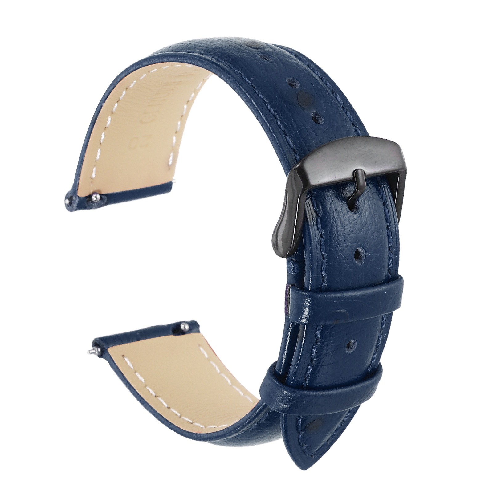 Leather Watch Band 0.79″ 20mm Top Grain Leather Watch Strap Black-Blue