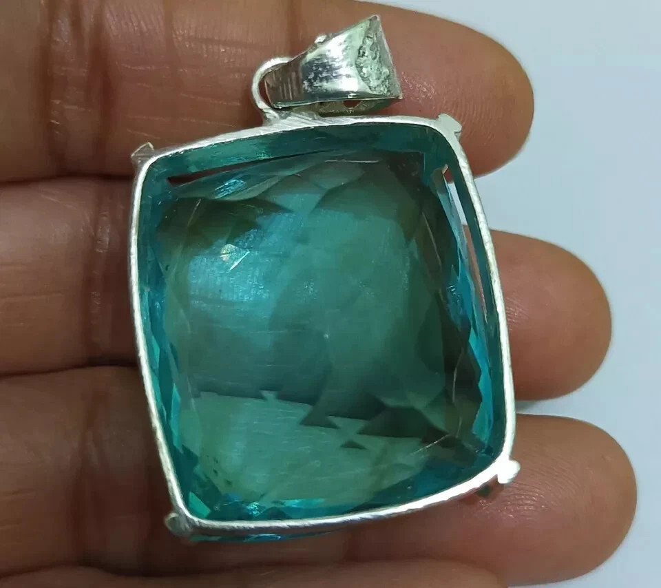 105 t+ Natural Blue Topaz 925 Solid Silver Pendant ZG Gemstone EGL Certified S04
