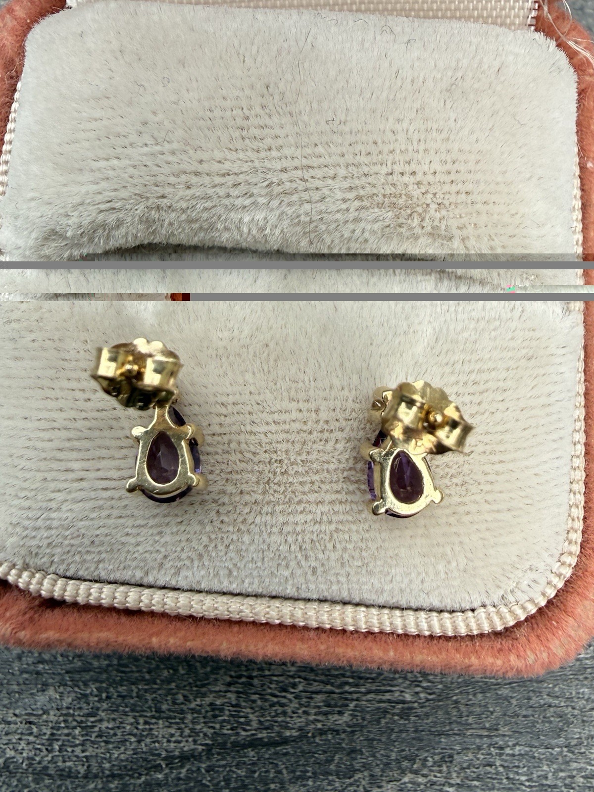 Vintage 14k Yellow Gold .50ctw Amethyst And Diamond Pear Teardrop Stud Earrings