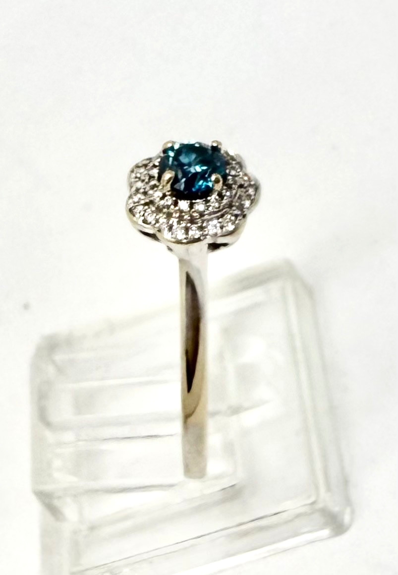 .25 Carat RB Blue & White Diamond Ring 18k White Gold w/Card Appraisal 6.5