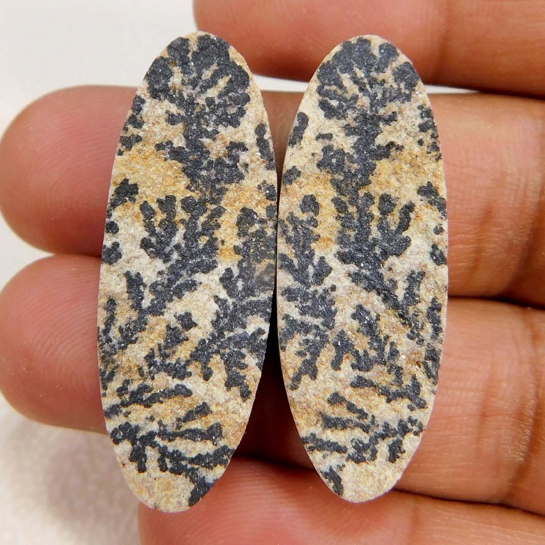 40.55Cts. Natural Psilomelane Dendritic Pair Oval Cabochon Healing Gemstone