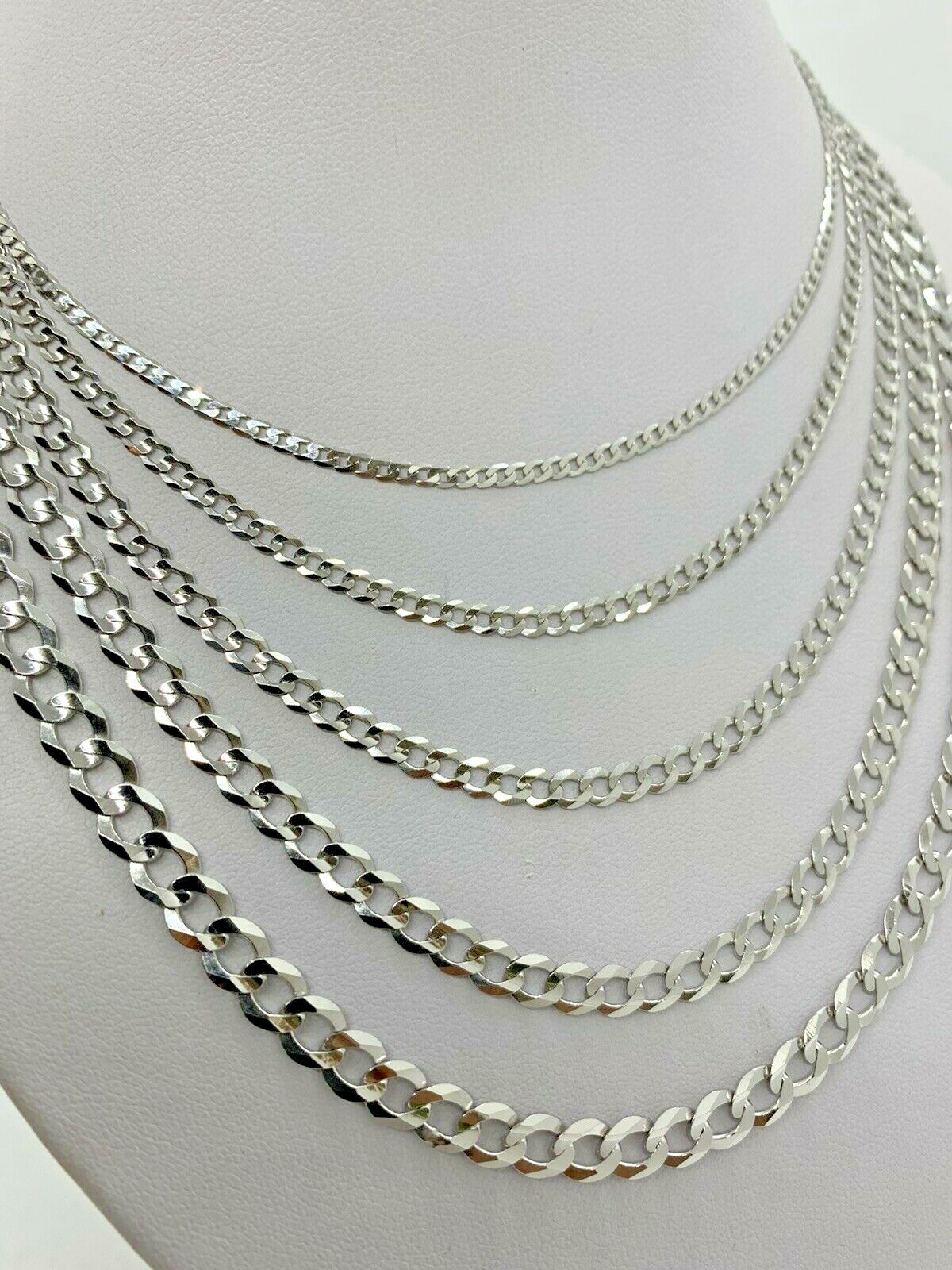 14K Solid White Gold Cuban Link Chain/Necklace Men’s/Women’s 2.2mm-5.7mm 16″-30″