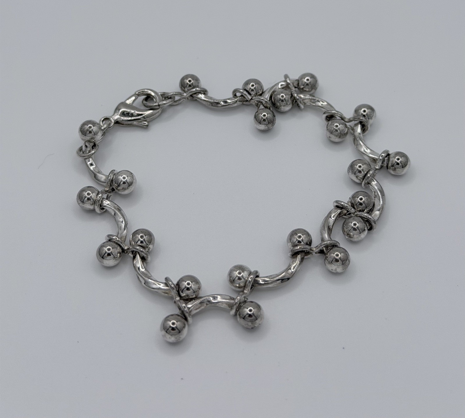 Sterling Silver Beaded Curved Bar Link “Baby DNA” Bracelet 8 inches
