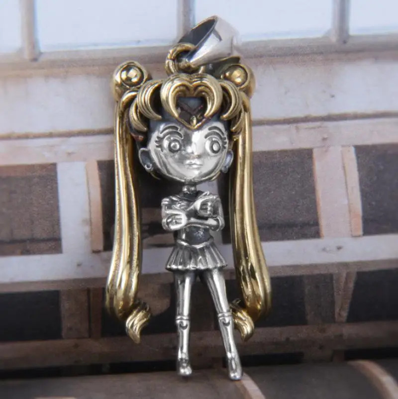 Sailor Moon Necklace Jewelry 2-Tone Sexy Anime Cartoon Schoolgirl Pendant