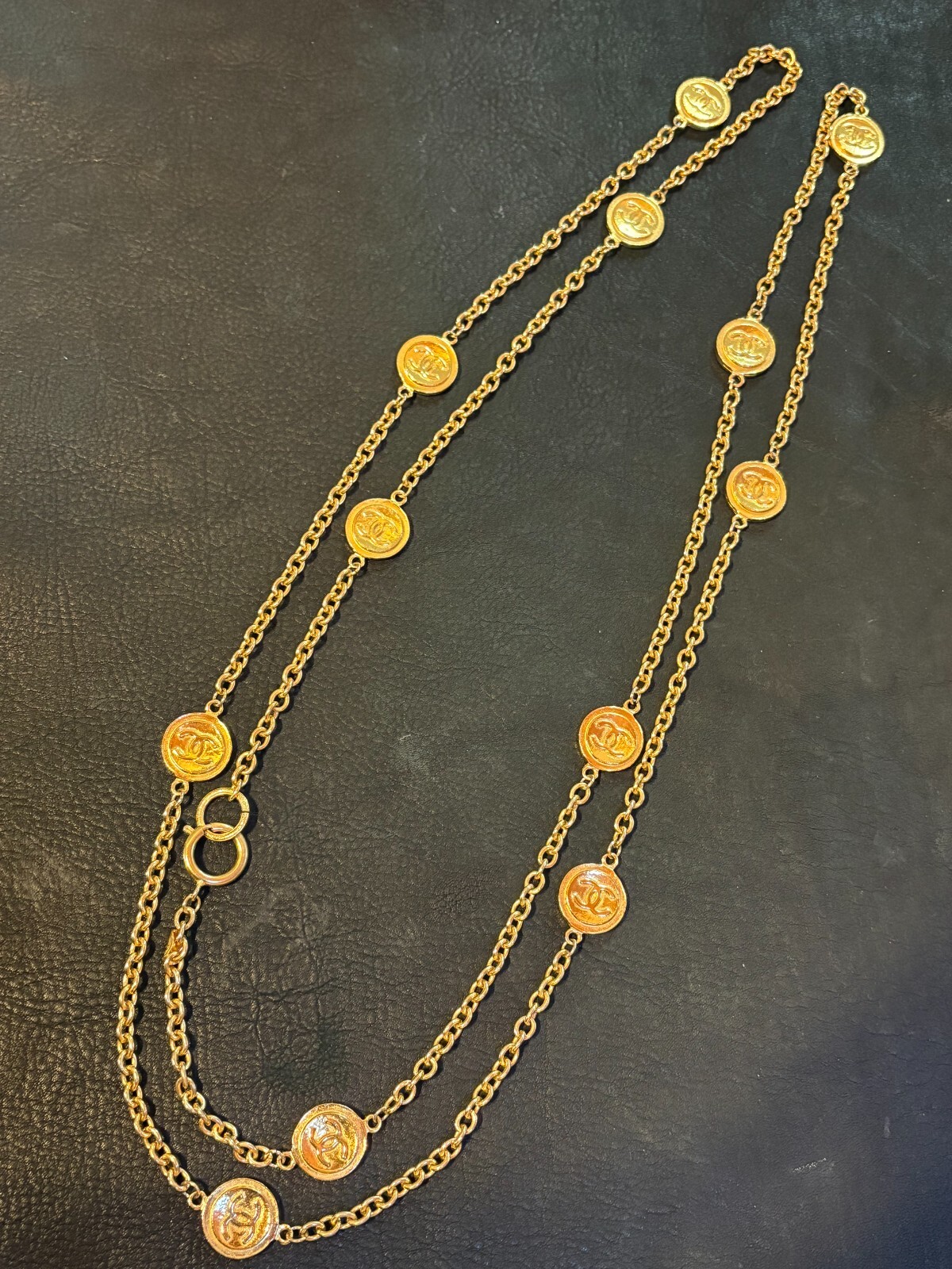 CHANEL Necklace AUTH Coco CC chain Rare Pendant Gold 180cm Choker Medal Coin F/S