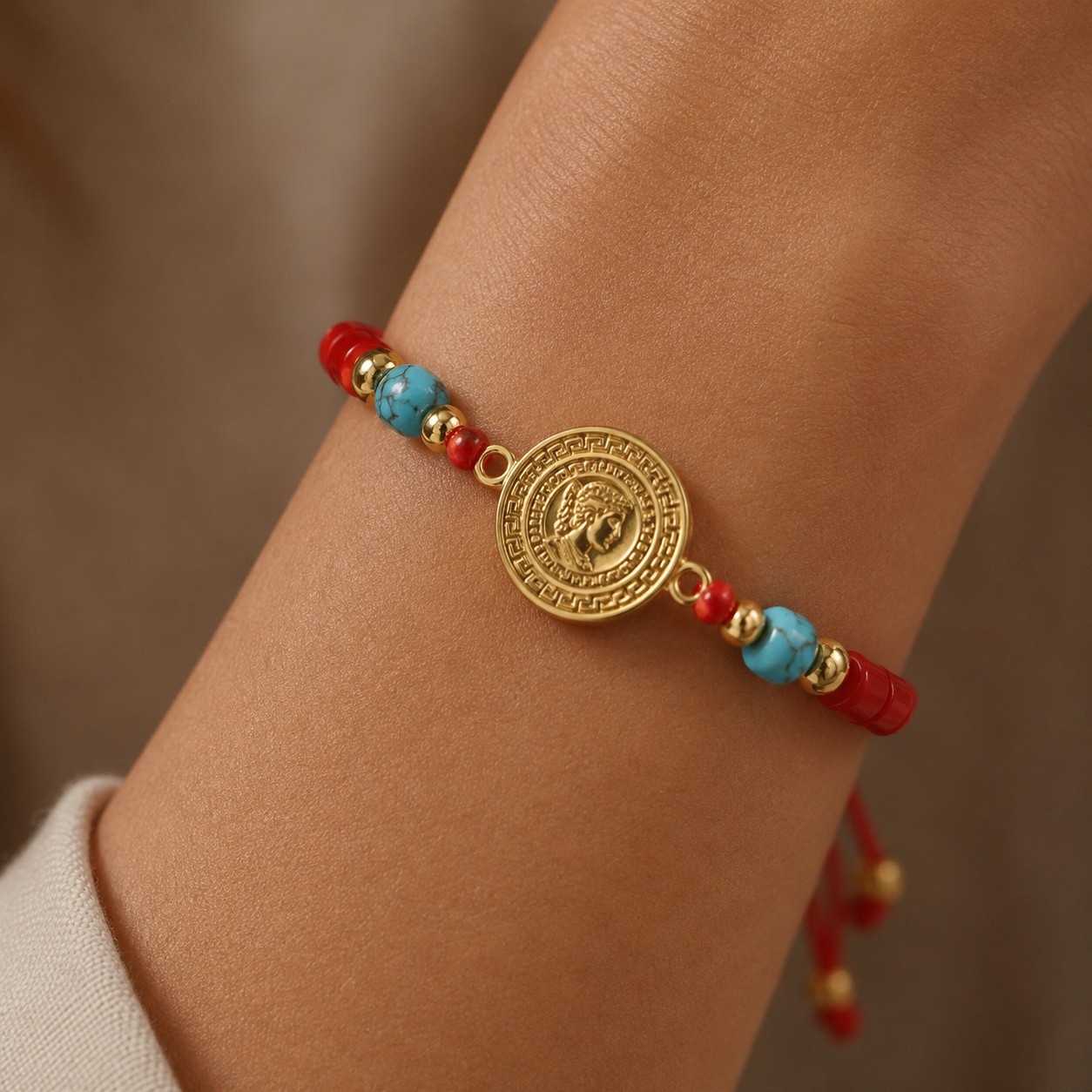 Round Beading Drawstring Bracelet For Women With Copper Rope Chain new design