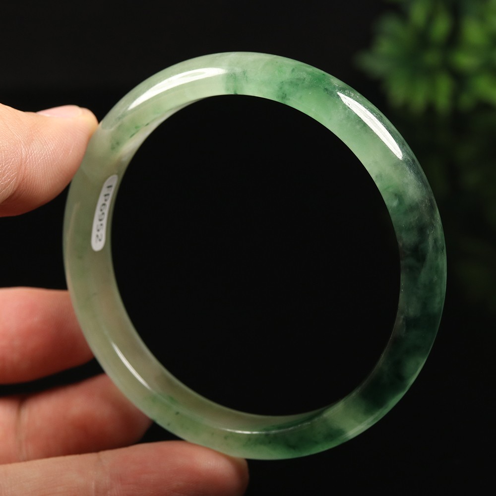 61mm White Emerald Green Jadeite Jade Bangle Bracelet Burma Jade Bangle A-13957