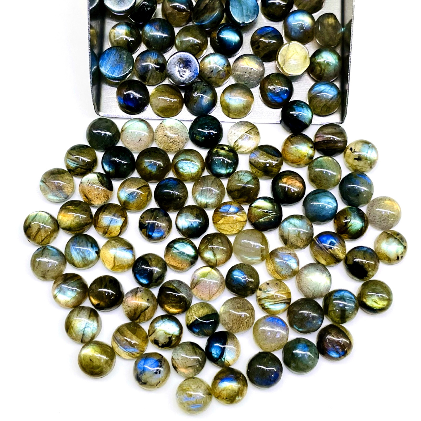 60 Pcs Natural Labradorite 7mm Round Flashy Loose Untreated Cabochon Gemstones
