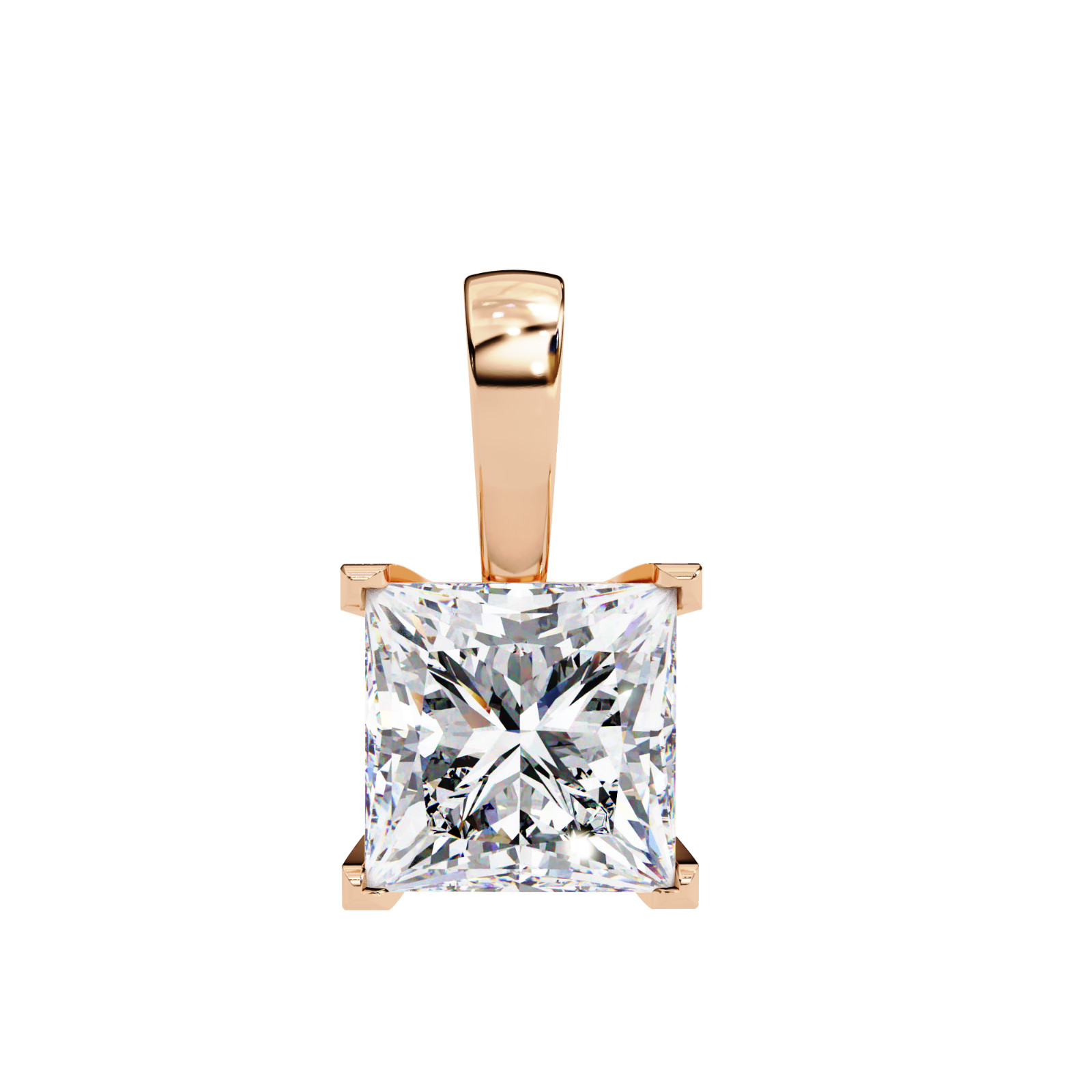 Beautiful Princess Diamond Pendant Made In 14 KT Gold Studded With Lab Created