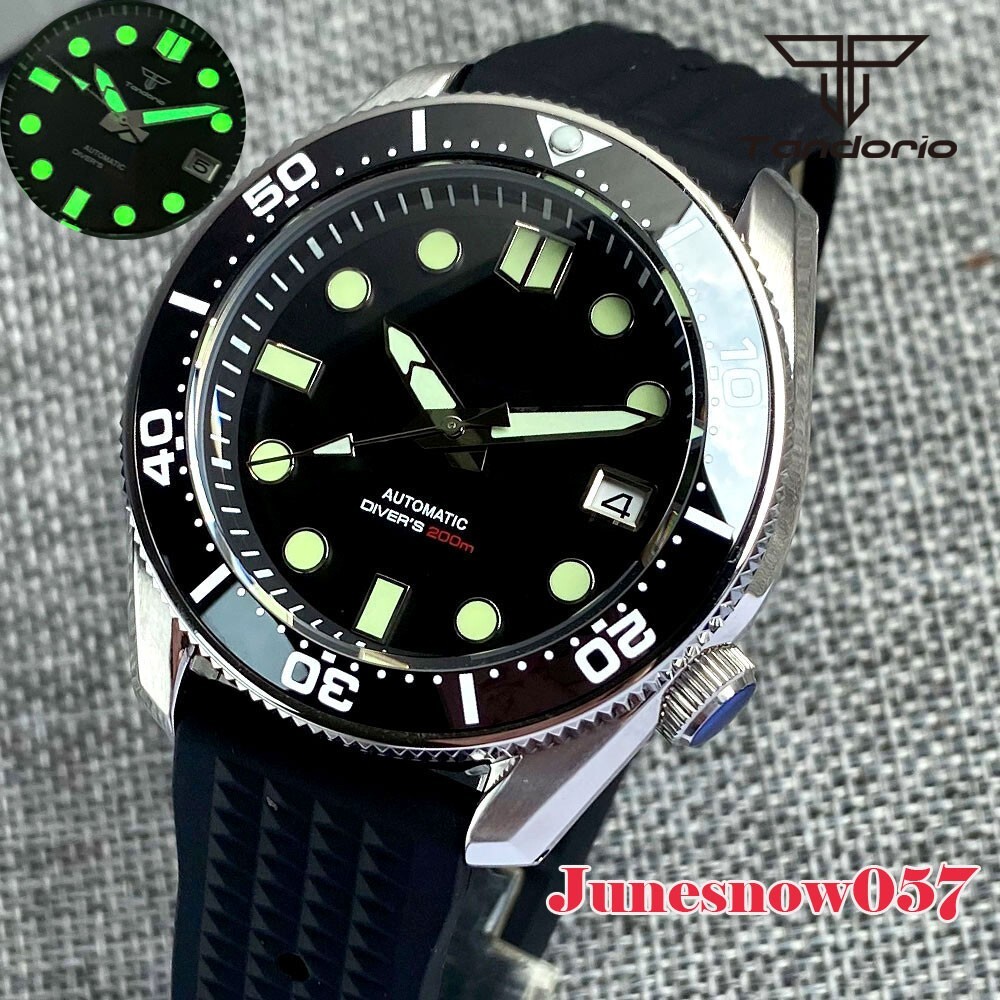 Tandorio 43MM SBDX001 Watch Japan NH35 Men Black Sterile Dial Chapter Ring 20ATM