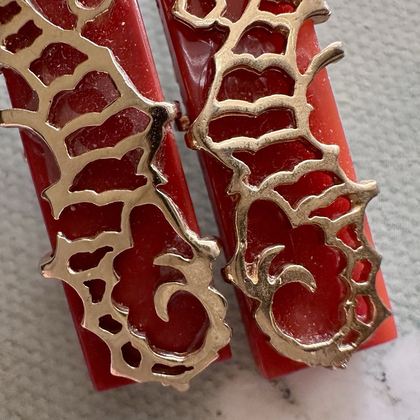 Rare Signed Boucher Seahorse Clip Earrings Red Glass Gold Tone Nautical VTG