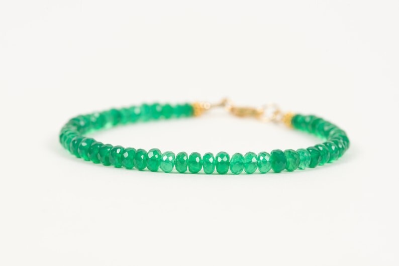 A++ Natural Green Onyx Faceted Rondelle Gemstone Beads Handmade Bracelets 6-8”