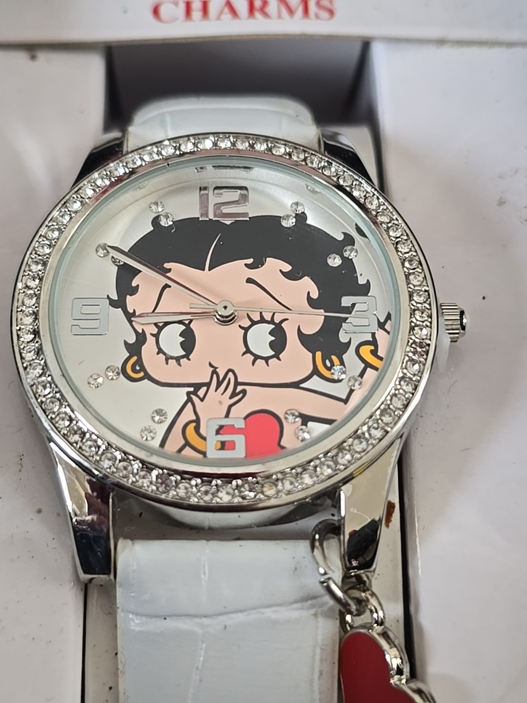 Brand New Betty Boop MZ Berger Watch – White band w/Red Heart Charm (2015)