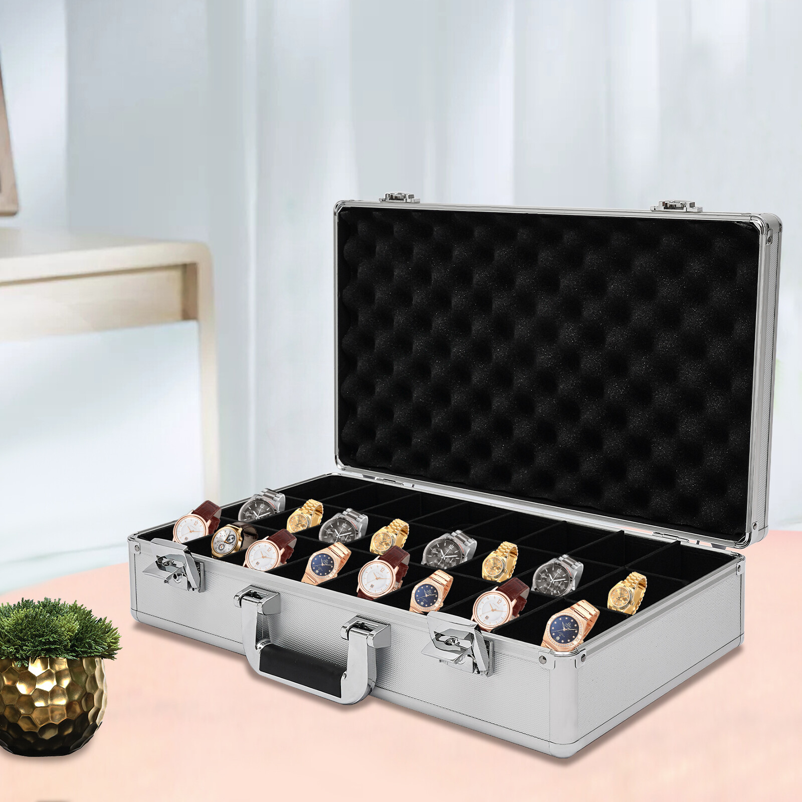 Watch Case Jewelry 24 Grid Aluminum Alloy Box Watch Case Briefcase Design Gift
