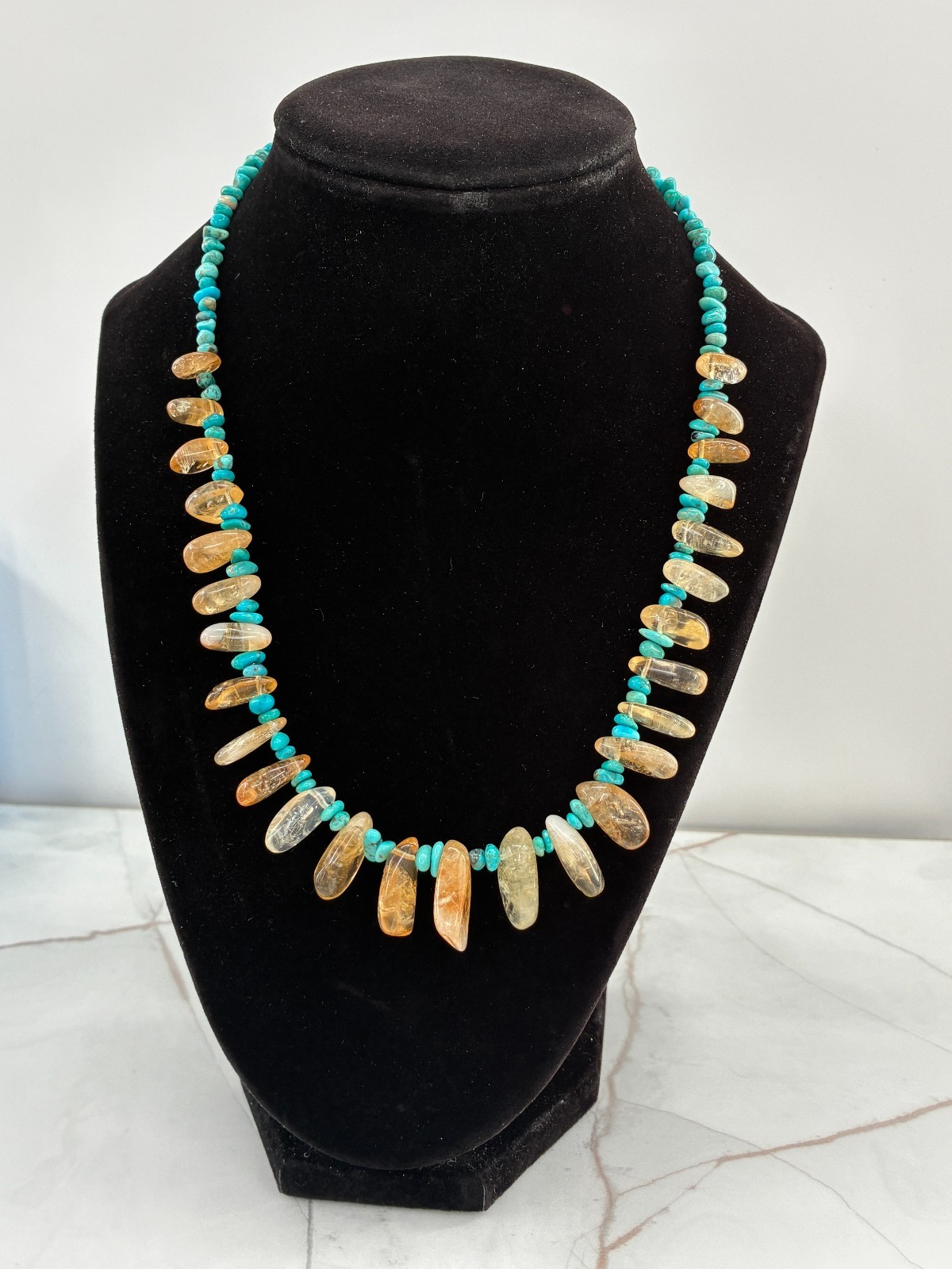 Jay King DTR Iron Mountain Turquoise Natural Citrine Eclectic Bead Necklace 925
