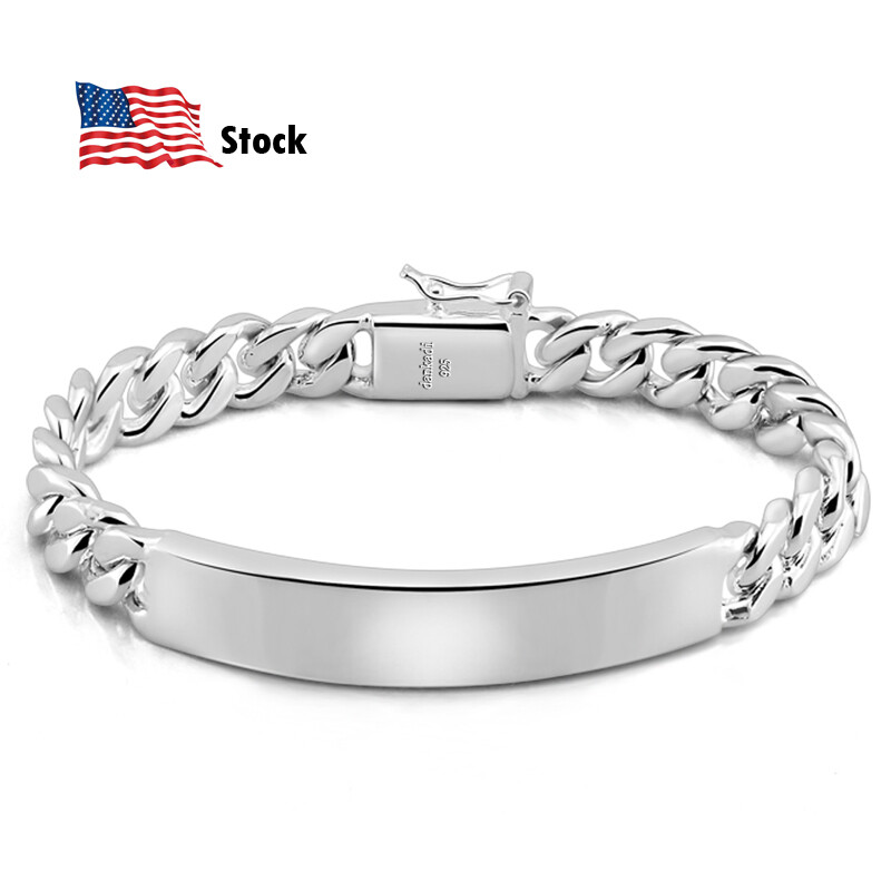 Solid 925 Sterling Silver Mens Link Chain Bar Miami Cuban Bracelet 10mm ALL SIZE