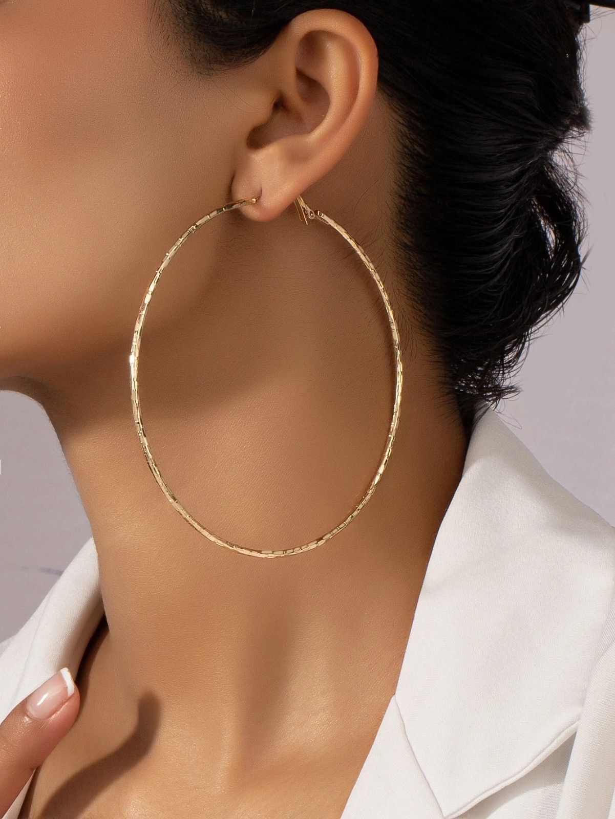 Large Textured Hoop Earrings Oversized 90mm Gold Silver Tone Statement Women