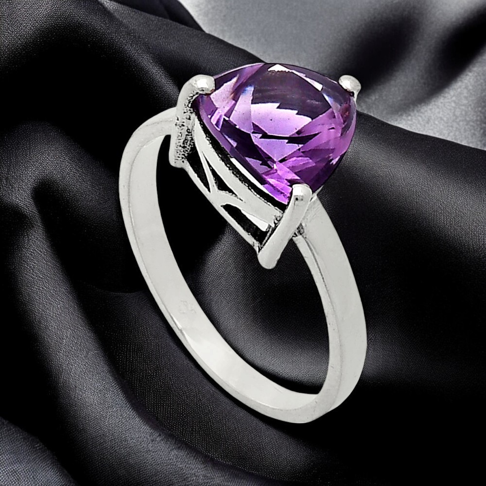 Fancy Cut Natural Amethyst – Brazil 925 Sterling Silver Ring s.7 Jewelry R-1019