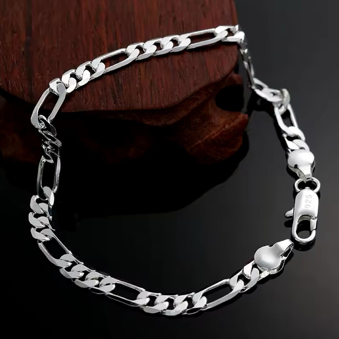 4mm, 8-inch men’s S925 sterling silver Figaro bracelet