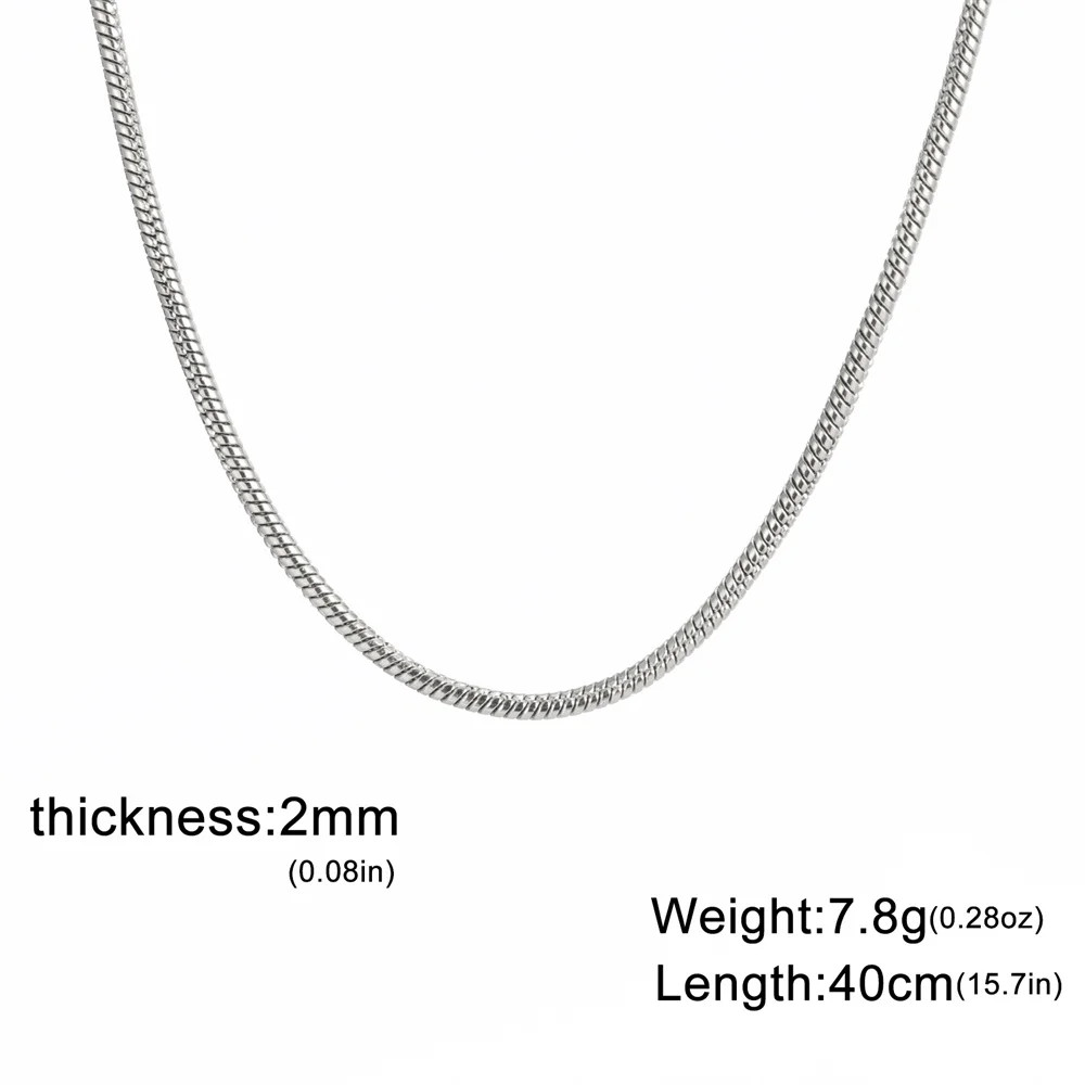 Snake Chain Necklace Stainless Steel 0.9mm 1.2mm 2mm 40-60cm Women Jewelry