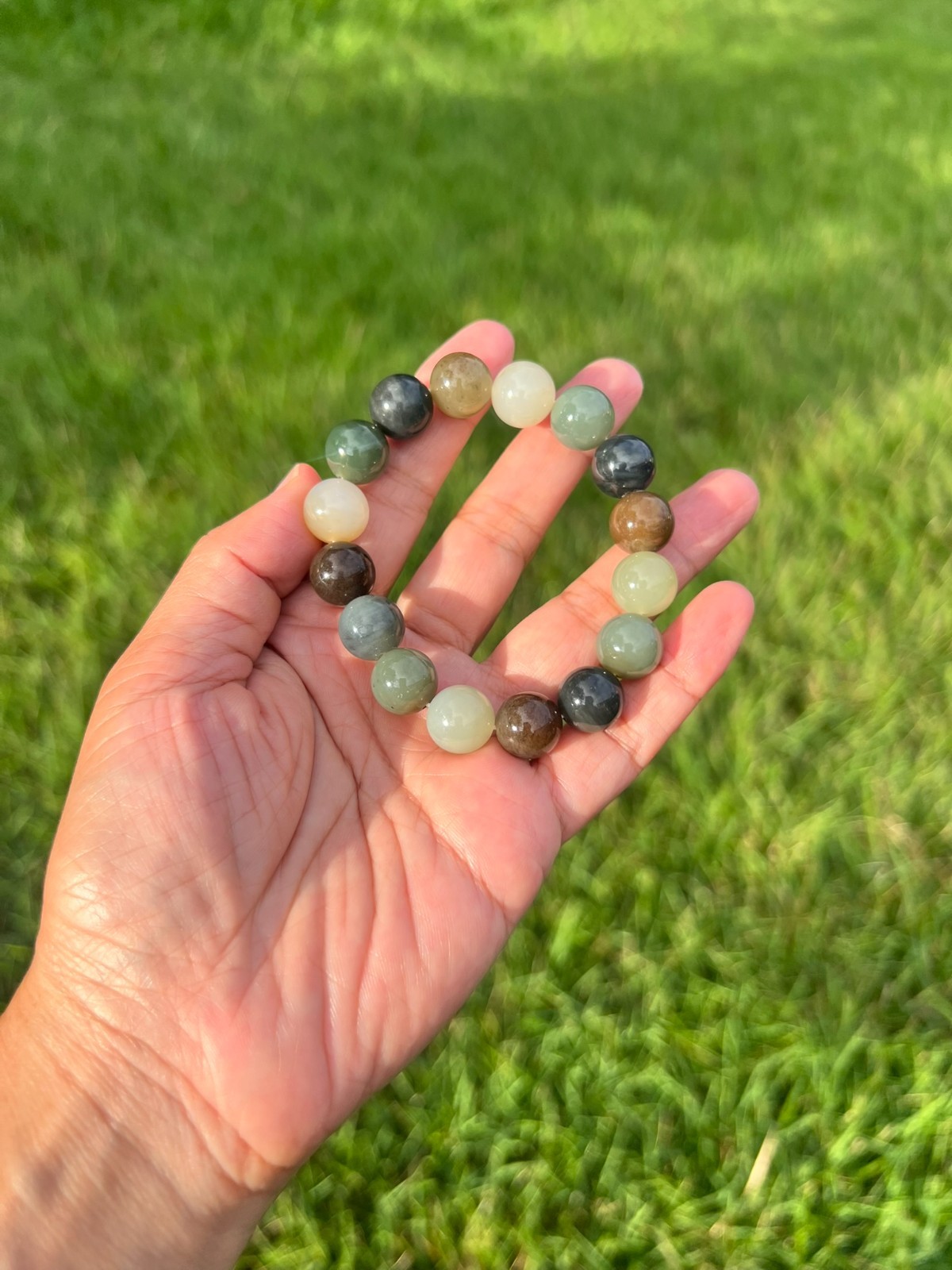 Multicolor Nephrite Jade 11.8mm Bead Bracelet B993