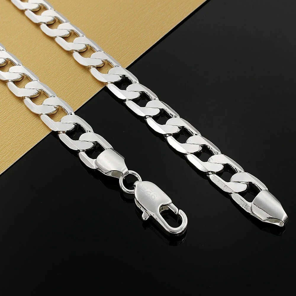 Collar de Plata de Ley 925 para Hombre Cadena Clásica de 8MM y 20/24 pulgadas