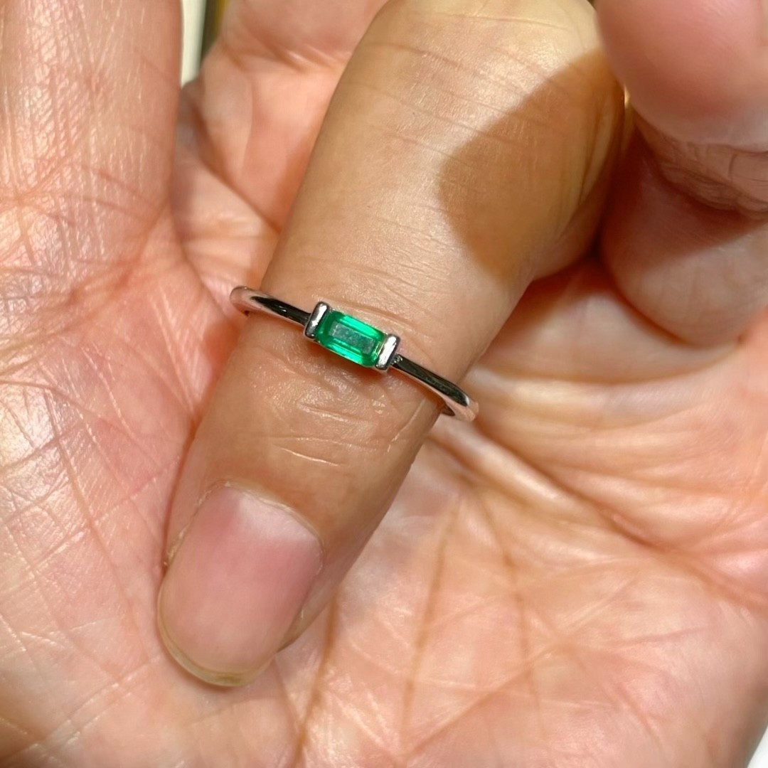 Dainty Emerald Gemstone Ring 3x5mm Natural Emerald, 925 Sterling Silver Emerald