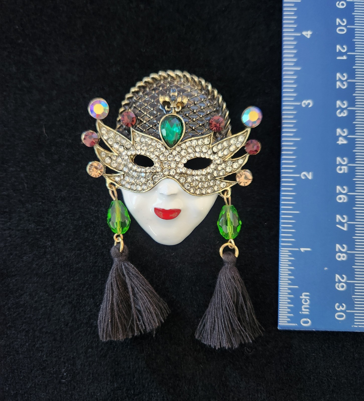 * SALE * Heidi Daus Inspired Mask Tassel Brooch