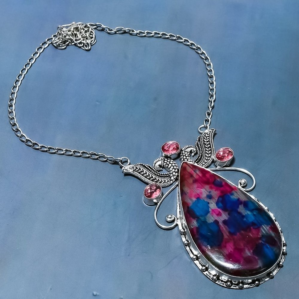 Multi Labradorite, Kunzite Gemstone 925 Sterling Silver Necklace 18″ W013