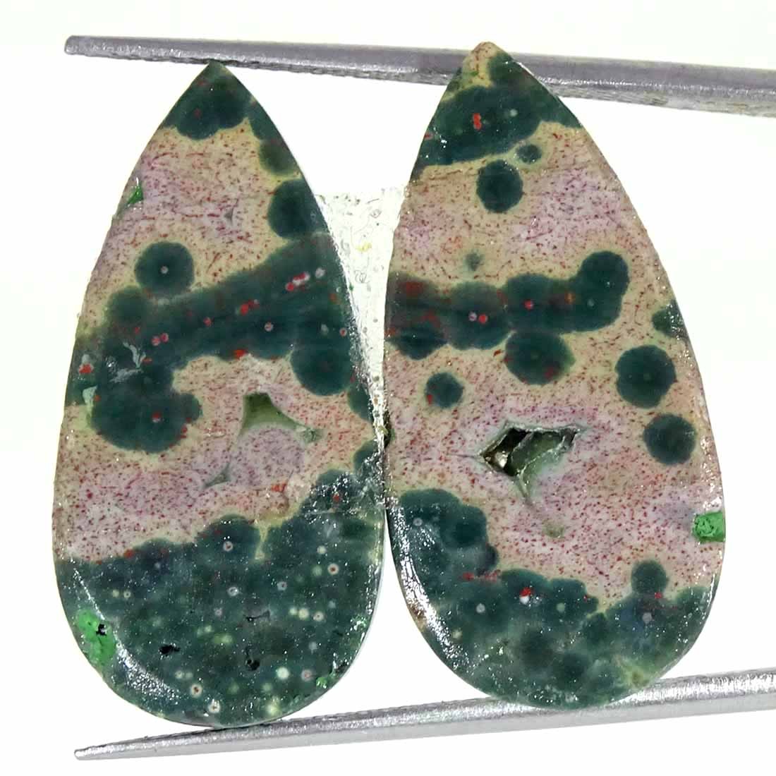 20.50Cts Natural Ocean Jasper Pear Pair Cabochon loose Gemstone 13x26x4mm