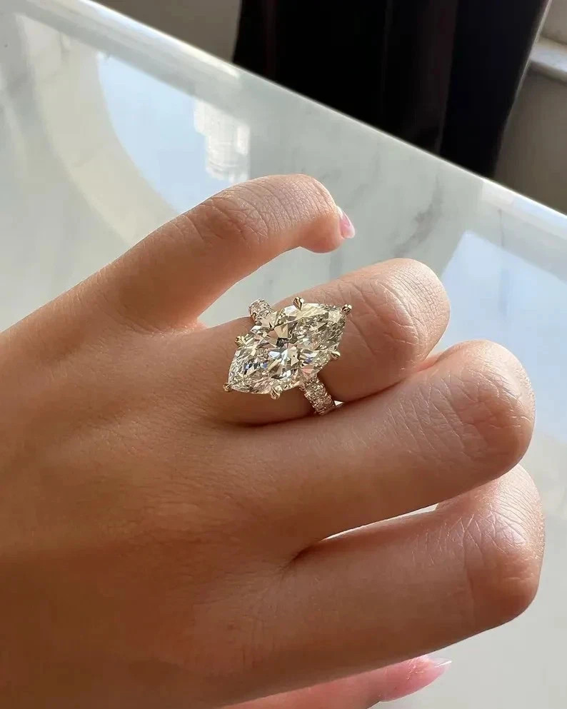 5Ct Marquise Cut White Moissanite Women’s Wedding Ring 14k Yellow Gold Plated
