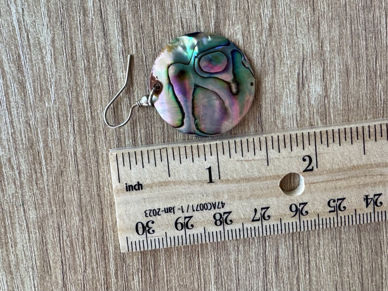 Vintage 90s Iridescent Natural Paua Abalone Shell Disc Drop Earrings Boho