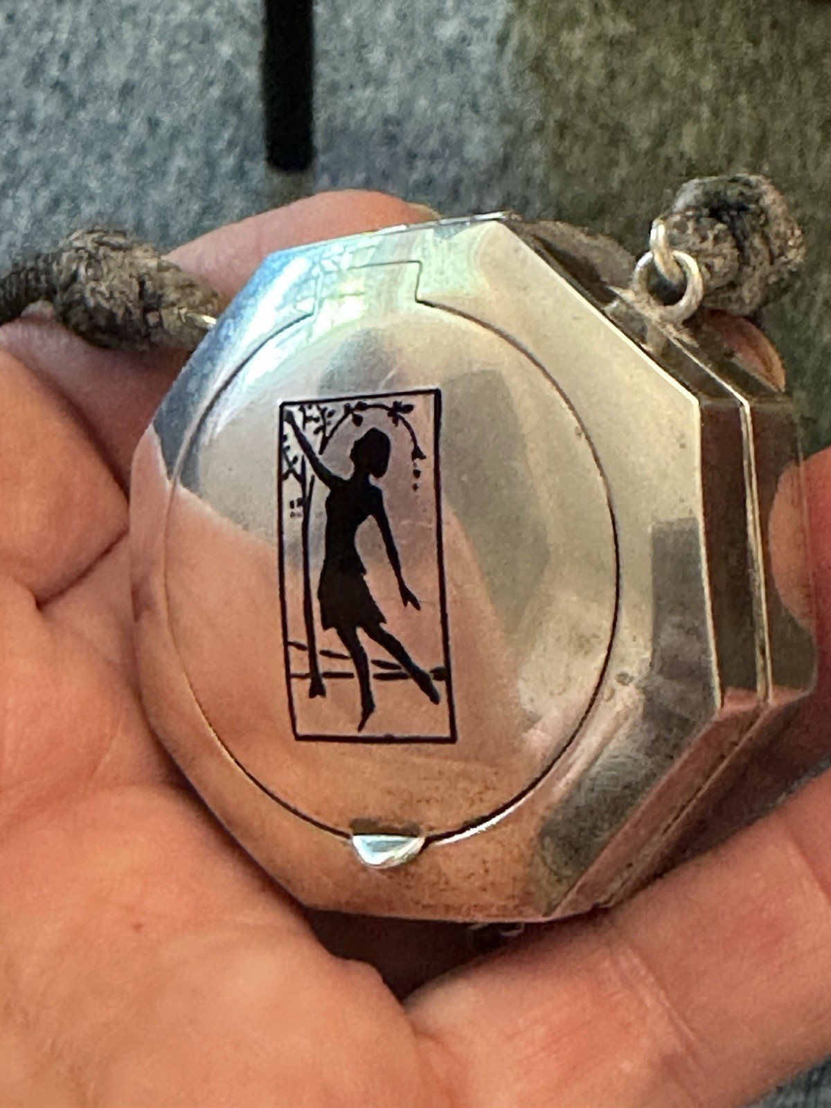 ART DECO NECKLACE WITH STERLING COMPACT/lipstick
