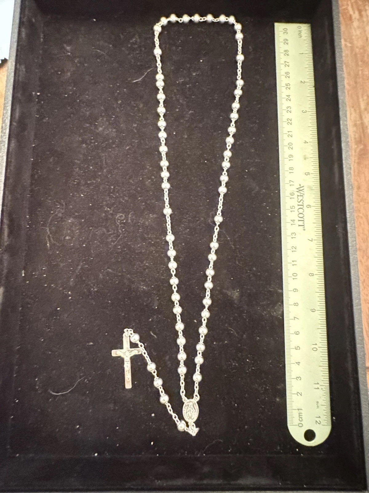 .925 Solid Sterling Silver Rosary 26” necklace with Crucifix 5mm Beads