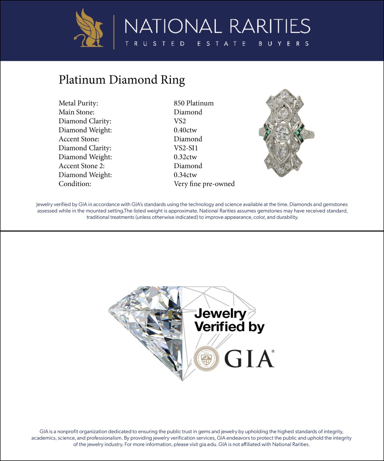 Platinum Die Struck Diamond Imitation Emerald Calibre Cut Accent Ring#E63439-1