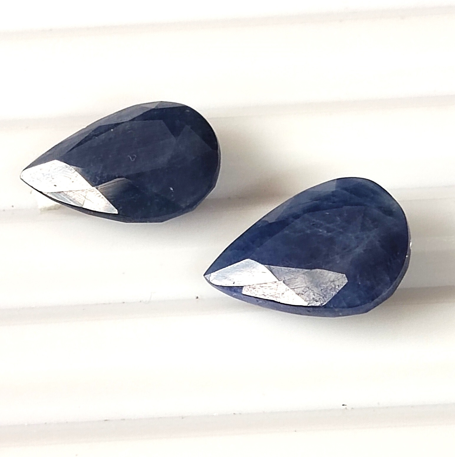 Pair Blue Sapphire Burma Unheated 14X10 mm Pear Natural Faceted Stone 13.45 CTS