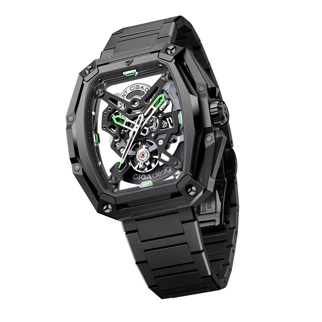 CIGA Design Z Hunter Steel Skeleton Tonneau Black Men’s Watch